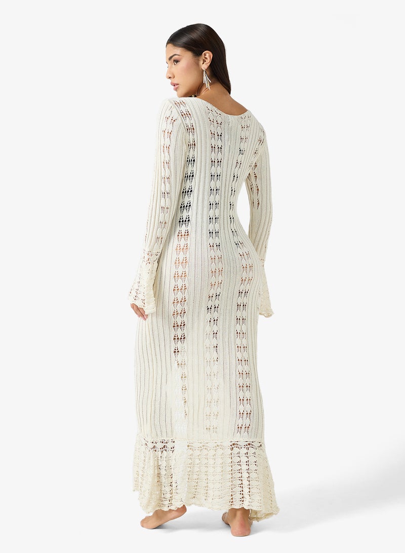 Ginger V Neck Crochet Beach Dress with Slit - Image 2